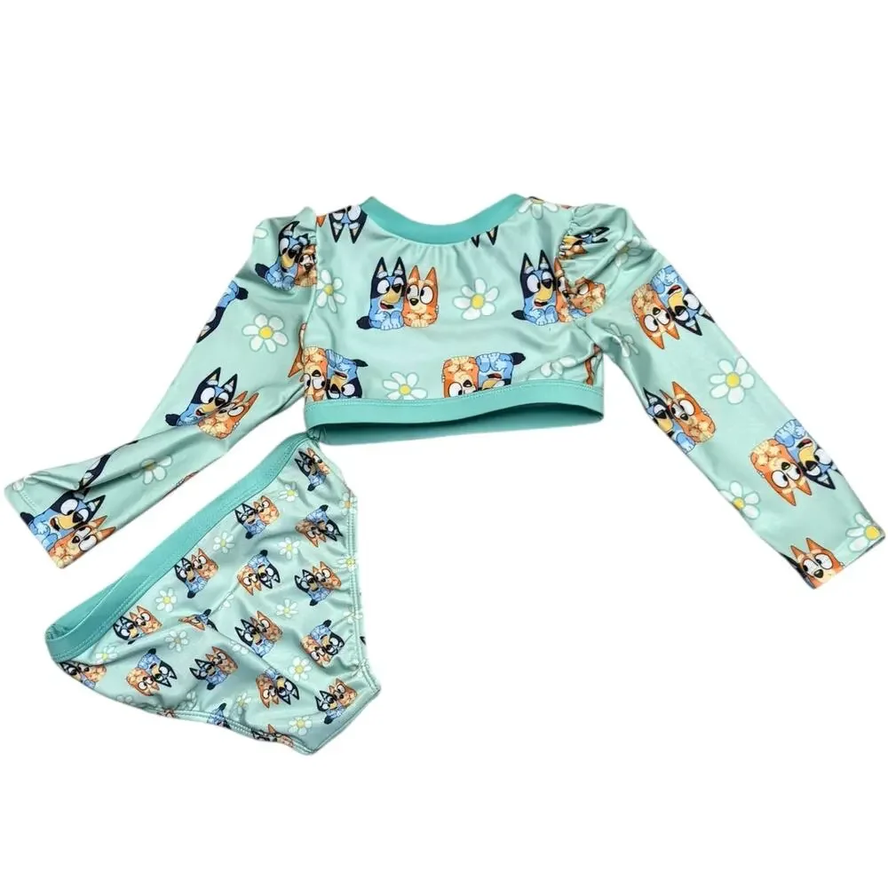 Bluey Girls Green 2 Piece Long Sleeve Bikini Size 2T NWOT